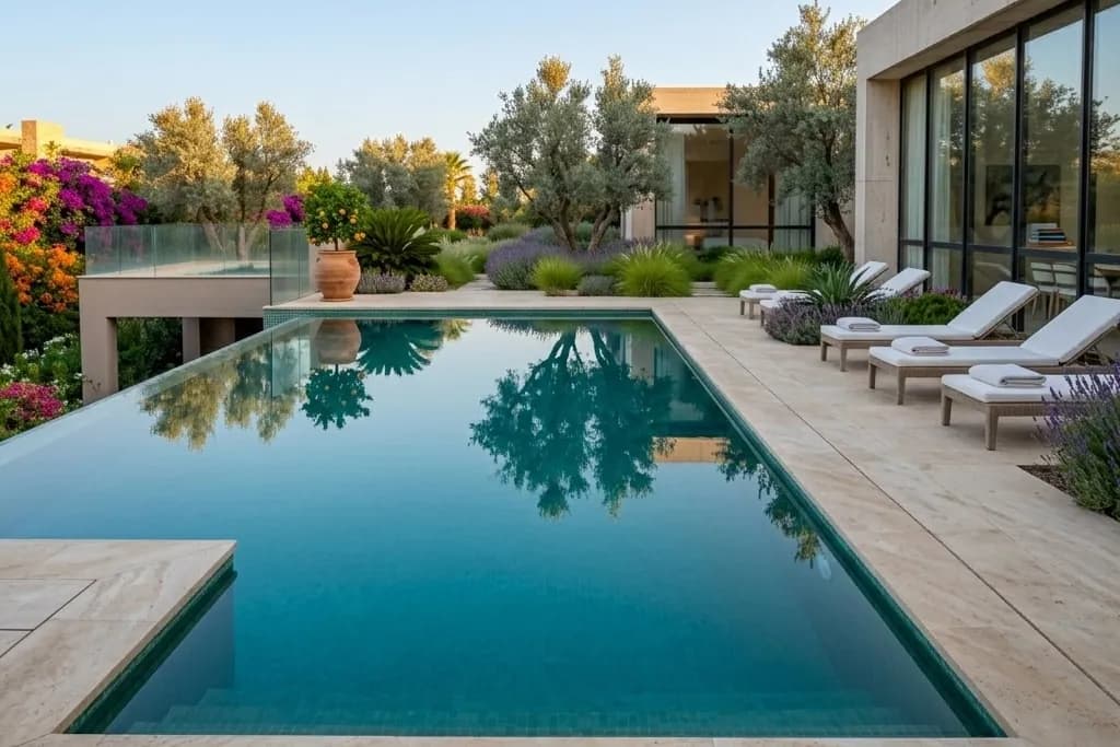 Crystal-clear turquoise pool after weekly care